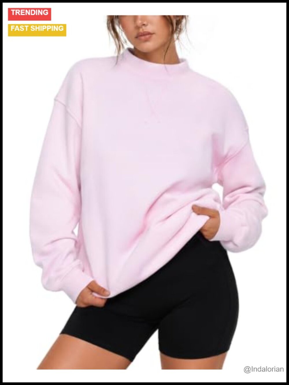 SUUKSESS Women's 100% Cotton Mock Neck Oversized Sweatshirt Pullover Fleece
